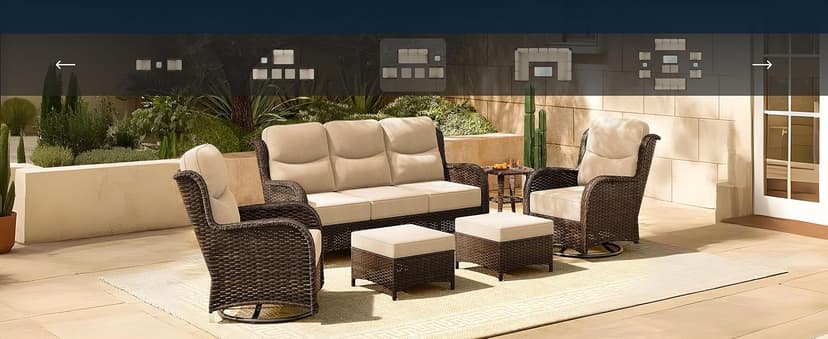 HILLGA Luxury Patio Furniture Set with 6-inch Thick Cushion, Outdoor Couch and High Back Swivel Rocker Patio Chairs, 7PCS Wicker Conversation Set for Deck Yard and Poolside, Blue (V2)