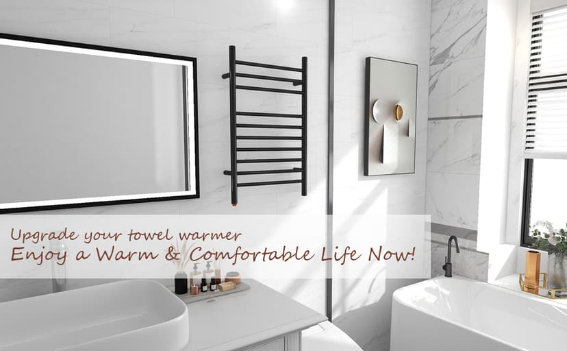 HEATGENE Towel Warmer, Compact Electric Towel Warmer for Small Bathroom, Wall-Mounted Electric Towel Racks, Plug-in/Hardwired Electric Towel Rails - Matte Black