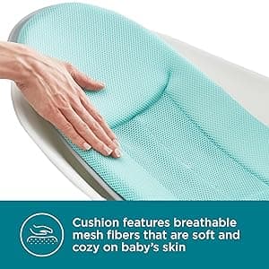 Contours Oasis 4 in 1 Comfort Cushion Baby Bathtub, Portable Infant Bath Seat, Supportive for Newborns and Toddlers 0-24 Months, Grow with Me Design, Quick Dry Mesh Pad, Easy to Clean, Blue/White