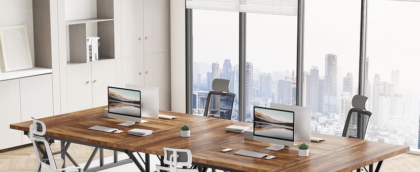 LITTLE TREE 70.8-Inch Office Desk, Wooden Executive Office Desk, Modern Work Desk, Large Farmhouse Writing Table Computer Desk for Home, Brown-Black