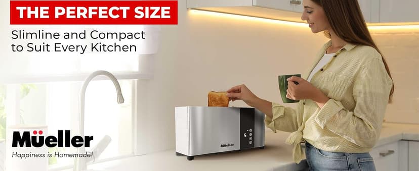 Mueller UltraToast Full Stainless Steel Toaster 2 Slice, Long Extra-Wide Slots with Removable Tray, Cancel/Defrost/Reheat Functions, 6 Browning Levels with LED Display, Housewarming Gifts New Home