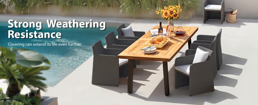 Devoko Home Acacia Wood Dining Table 6-Person Indoor Outdoor Table with Iron Legs, Sandblast Finish, Natural Stained, Rustic Metal, 69 * 33 * 30 inch (Natural)