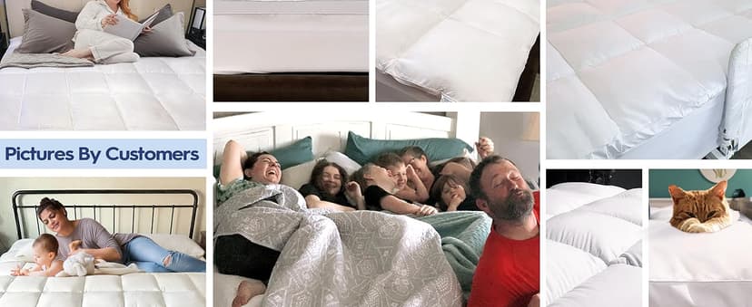 ELEMUSE King Mattress Topper for Back Pain, Extra Thick Mattress Pad Cover, Plush Soft Pillowtop with Elastic Deep Pocket, Overfilled Down Alternative Filling