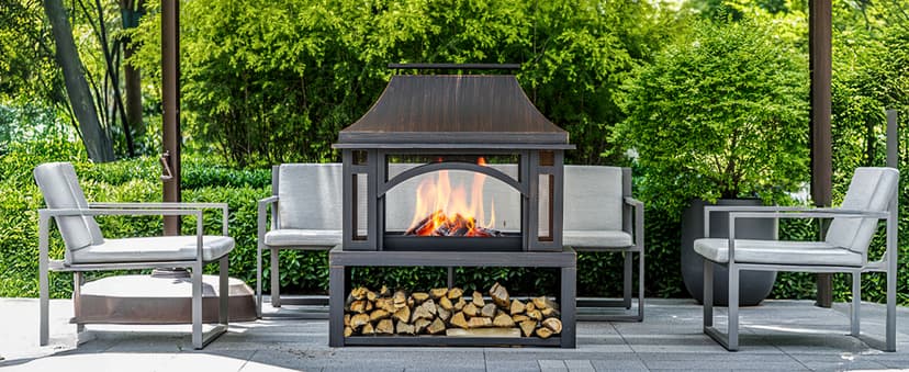 39" Fire Pits with Wood Storage for Outside, Large Wood Burning Outdoor Fireplace with Chimney, Mesh Spark Screen & Fire Poker, Idea for Backyard, Patio, Party, Camping, Picnic