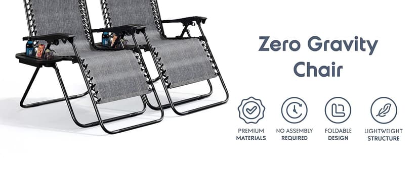 Nestl Zero Gravity Chairs Set of 2, Patio Lounge Chair Outdoor with Pillows & Cup Holder Trays, Adjustable Steel Mesh Reclining Camping Chair, Folding Patio Lawn Chair for Deck, Beach, Yard - Black