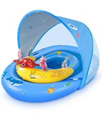 LAYCOL Baby Swimming Float Inflatable Baby Pool Float Ring with Sun Protection Canopy,add Tail no flip Over for Age of 3-36 Months