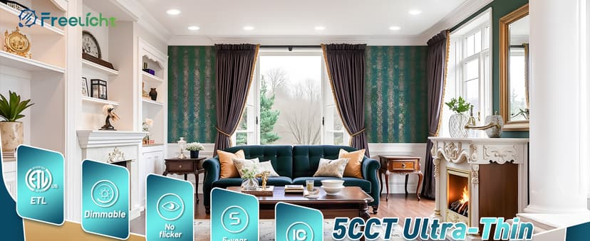 FREELICHT 24 Pack 6 Inch 5CCT Ultra-Thin LED Recessed Ceiling Light with Junction Box, 2700K/3000K/3500K/4000K/5000K Selectable, 1050LM Brightness, Dimmable Canless Wafer Downlight, 12WEqv110W-ETL&FCC