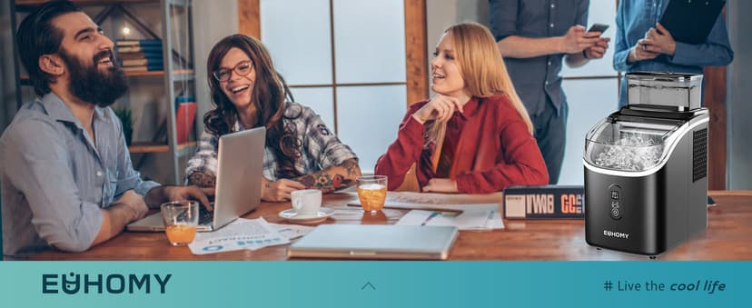 EUHOMY Ice Cube Maker Machine Countertop with External Water Tank, 34Lbs, 16Pcs Ready in 13 Mins, 2 Ways to Add Water, Auto-Cleaning, with Ice Scoop & Basket, for Home/Kitchen/Office/Bar (Black)