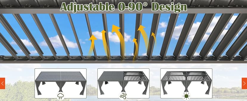 Aluminum 10x20 FT Louvered Pergola, Outdoor Pergola with Adjustable Louvered Roof Outdoor Patio Shade Cover, Waterproof & Rustproof Aluminum Gazebo for Backyard and Garden, Gray