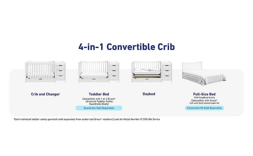Graco Remi 4-in-1 Convertible Crib & Changer with Drawer (Gray) – GREENGUARD Gold Certified, Crib and Changing -Table Combo, Includes Changing Pad, Converts to Toddler Bed, Daybed and Full-Size Bed
