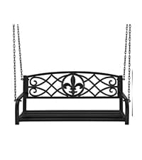 Yaheetech Outdoor Porch Swing Chair for Adults, 3-Seat Patio Hanging Swing w/Adjustable Canopy, Armrests, Porch Swing Sets w/Stand, Breathable Fabric for Backyard/Garden/Balcony, Dark Brown