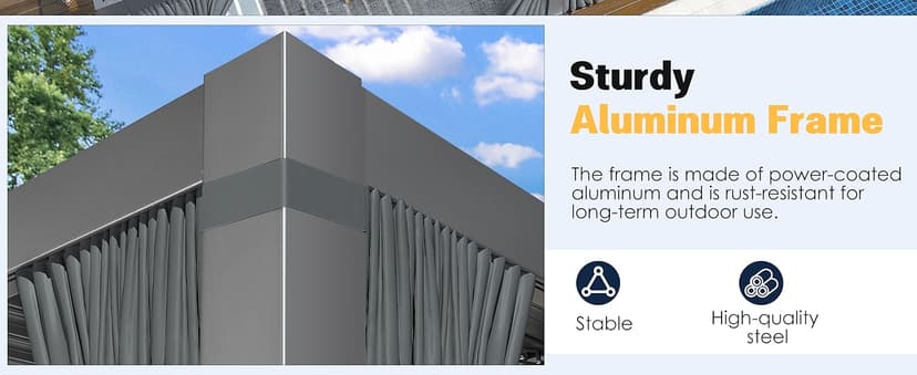 Pergola 10x20 Ft Louvered Pergola Aluminum Outdoor Pergolas W/Adjustable Roof, Waterproof Curtains and Nets Outdoor Gazebo for Deck,Patio,Backyard and Garden