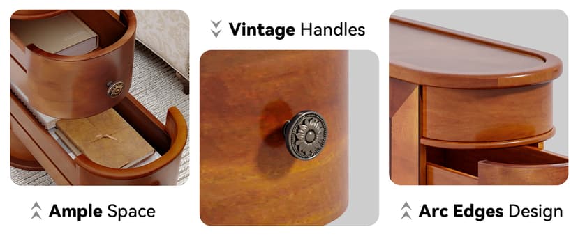 LITTLE TREE Wood End Table with 2 Drawers Sofa Side Table, No Assembly Required Vintage Slim Nightstand Bedside Table for Bedroom