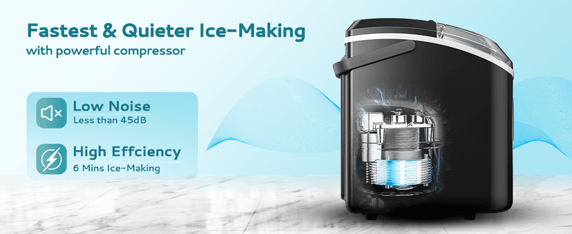 EUHOMY Nugget Ice Maker Countertop with Handle, Ready in 6 Mins, 34lbs Per Day, Removable Top Cover, Auto-Cleaning, Portable Sonic Ice Maker with Basket and Scoop, for Home/Party/RV/Camping (Black)