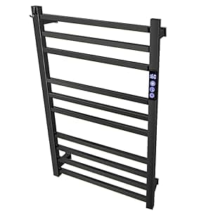 Black Towel Warmer Rack for Bathroom with Timer/Fahrenheit Display Electric Heated 10 Bars Drying Rail Plug-in or Hardwired Wall Mounted Heating Bath Towel Warming(Matte Black)
