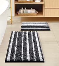 HOMEIDEAS 3 Pieces Bathroom Rugs, Ultra Soft Non Slip Absorbent Chenille Toilet Bath Mat Set (Grey)