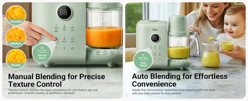 Bear 2025 Baby Food Maker with Two Layer Steam Baskets, Multifunction Baby Food Processor Steamer Puree Blender, Baby Food Mill with Bottle Warming Sterili-zing Auto Cleaning Function, BPA-Free