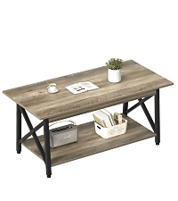 GreenForest End Table with 2-Tier Storage Shelf, 24 inch Large Side Table for Living Room,Modern Nightstand for Bedroom Bedside Office Farmhouse, Grey Wash