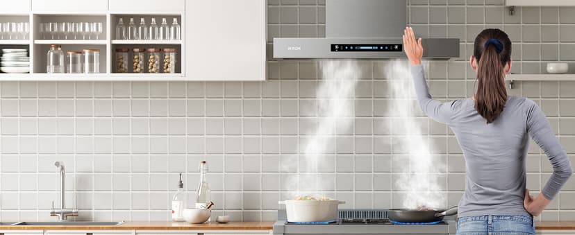 IKTCH 36-Inch Wall Mount Range Hood, 900 CFM Ducted Vent Hood with 4-Speed Fan, Gesture Sensing & Touch Control, Stainless Steel Kitchen Chimney Vent with Adjustable LED Lights