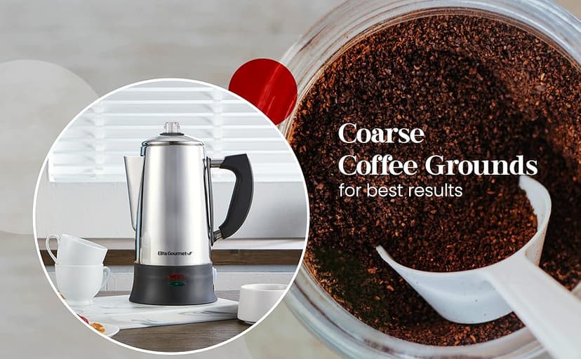 Elite Gourmet EC923 Electric Coffee Percolator, BPA Free, Keep Warm, Clear Brew Progress Knob, Cool-Touch Handle, Cordless Serve, 12-Cup, Stainless Steel
