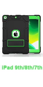 CCMAO iPad 9th Generation Case, iPad 8th/7th Generation Case, iPad 10.2 2021/2020/2019 Case with Kickstand, Heavy Duty Shockproof Hybrid Three Layer Protective Cover for Kids Boy Girl, Black+Sky Blue