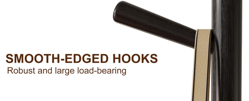 KungFuWood Coat Rack, Solid Wood Rotary Coat Rack Stand, Freestanding Coat Rack with 3 Shelves and 9 Hooks, Sturdy and Easy to Assemble Coat Tree for Entryway, Bedroom, Coats, Bags (Black)