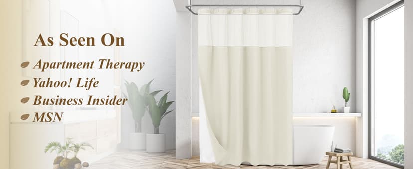 N&Y HOME Waffle Weave Shower Curtain with Snap-in Fabric Liner & Hooks Set - Hotel Style Cream Shower Curtain for Bathroom, Water-Repellent & Washable, Mesh Top Window - 71x72, Cream