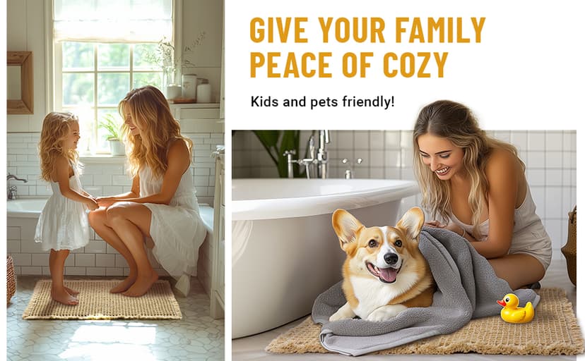 Large Waffle Bath Mat Set, Non Slip Bathroom Mat Set, Ultra Absorbent Bath Mats for Bathroom Decor, Extra Soft Floor Bathroom Rugs Sets 2 Piece, Washable Bath Rugs (20"×47" and 16"×24")