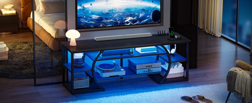 YITAHOME TV Stands for Living Room, Modern TV Stand for 65/70 inch TV, LED TV Entertainment Center with Storage & Power Outlets, TV Console Cabinet, Black