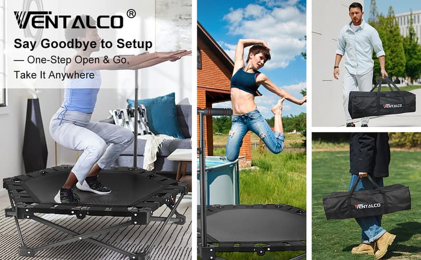 Foldable Mini Trampoline — One-Step Fold & Open, 42" Rebounder Trampoline for Adults & Kids, 450lbs Max Load, Adjustable T-Bar, Indoor & Outdoor Workout