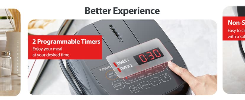 TOSHIBA Rice Cooker Small 3-Cup Uncooked– LCD Display with 8 Cooking Functions: Rice, Oatmeal, Mixed Grains and More, NonStick Inner Pot, Grey