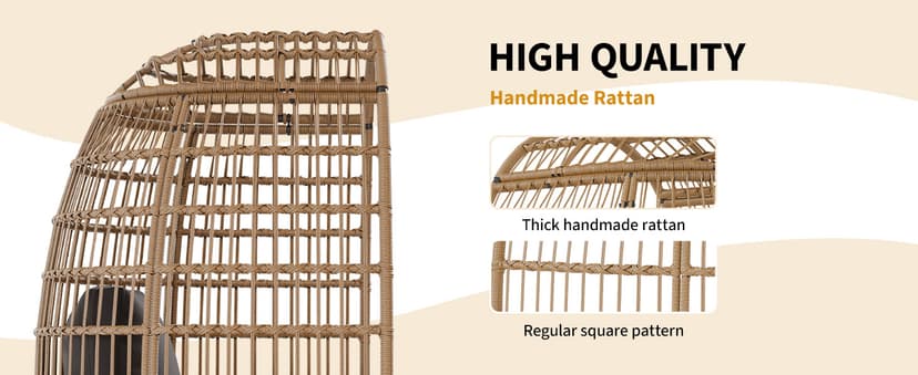 360°Oversize Swivel Egg Chair Outdoor, Heavy-Duty Steel Wicker Egg-Shaped Chair w/4 Cushions, Patio Rotating Rattan Egg Basket Lounge Seat for Patio, Porch, Backyard, Living Room, Black