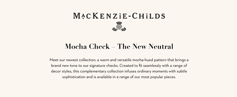 MACKENZIE-CHILDS Enamel Whistling Tea Kettle, Decorative Teapot for Stovetop, Brown-and-White Mocha Check