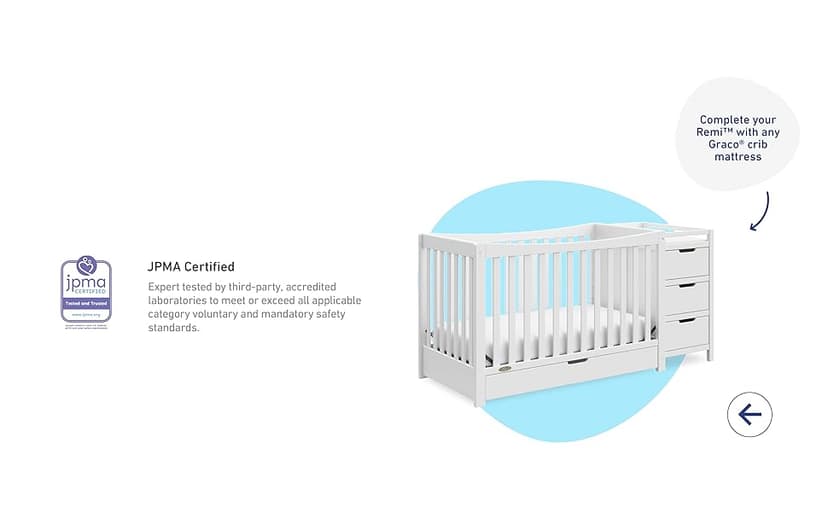 Graco Remi 4-in-1 Convertible Crib & Changer with Drawer (Gray) – GREENGUARD Gold Certified, Crib and Changing -Table Combo, Includes Changing Pad, Converts to Toddler Bed, Daybed and Full-Size Bed