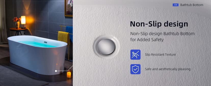 WOODBRIDGE 59" Acrylic Freestanding Bathtub Contemporary Soaking Tub with Matte Black Overflow and Drain,White Tub,B0058-MB