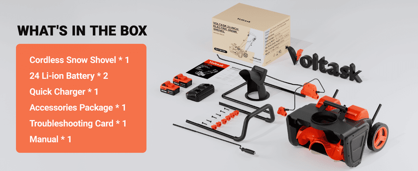 VOLTASK 48V Cordless Snow Blower, 48-Volt | 20-Inch Brushless Electric Snow Blower Cordless, Battery Snow Blower with Directional Plate & LED Lights (2 * 24V Battery & Dual Quick Charger Included)