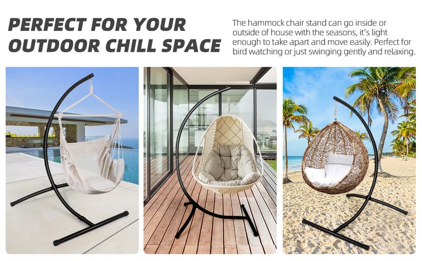 GOUTIME Hammock Chair Stand Only, Hanging Swing Egg Chair Stands Frame Holder, Heavy Duty Steel C Stand for Indoor Outdoor, Max Load 350 LBS