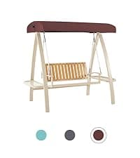 MCombo 3-Seat Outdoor Patio Swing Chair, 2-in-1 Convertible Porch Swing Glider Chair with Removable Cushions, Adjustable Canopy & Pillows for Backyard, Deck, Garden, 4068 (Brown)