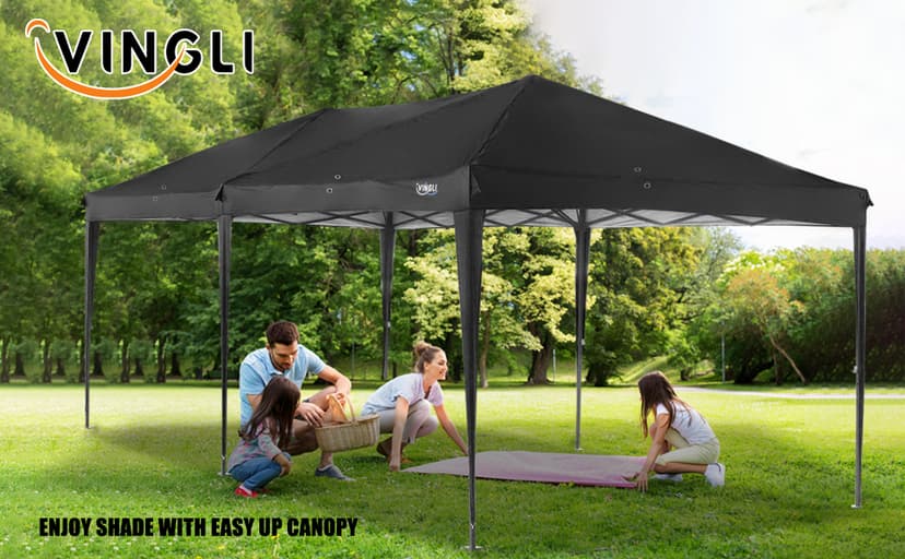 VINGLI 10x20 ft Pop Up Canopy Tent with 6 Sidewalls, Carry Bag, Outdoor Gazebo, Patio Event, Commercial Canopy (Black)