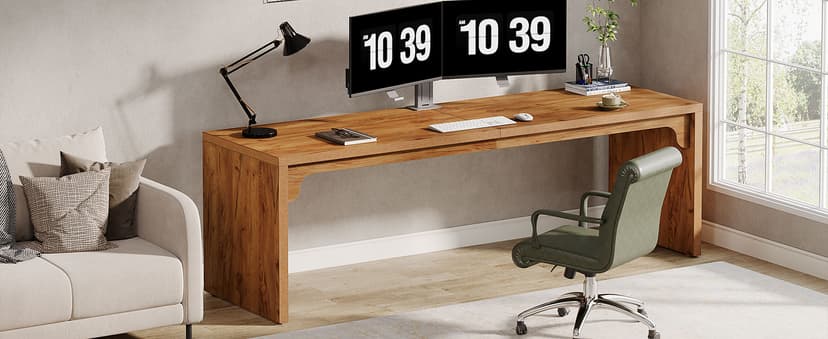 Tribesigns 78.7 Inches Long Computer Desk, Wooden Extra Long Desk, 2 Person Large Writing Table for Home Office, Brown