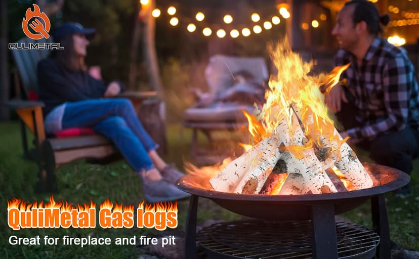 QuliMetal 6PCS Ceramic White Birch Gas Fireplace Logs Set – Realistic Fake Wood Logs for Indoor Inserts, Outdoor Fire Pits, Vented, Propane, Gel, Ethanol, and Electric Fireplaces