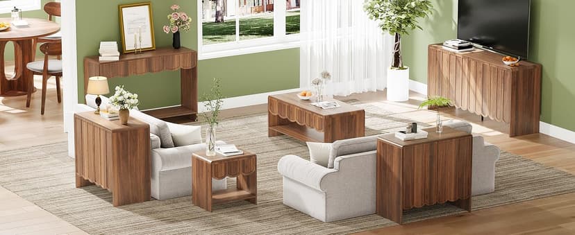 Console Table with Drawers, Mid-Century 43 Inches Narrow Entryway Tables with Open Storage Shelves, Hallway Accent Tables Behind Couch Table for Living Room - Walnut