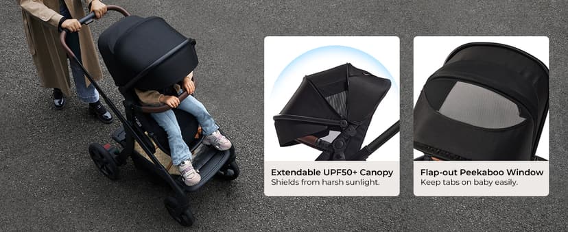 Momcozy ChangeGo Baby Stroller, Convertible Single-to-Double-to-Wagon Stroller with 23 Configurations, Bassinet, Seat Included, Large PU Wheels, All-Wheel Suspension & Extendable UPF50+ Canopy