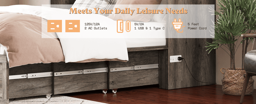 AMERLIFE Queen Murphy Bed with Storage & Charging Station, Farmhouse Murphy Cabinet with Foldable Panel, Noisy Free, for Living Room, Guest Bedroom, Office, Rustic Gray