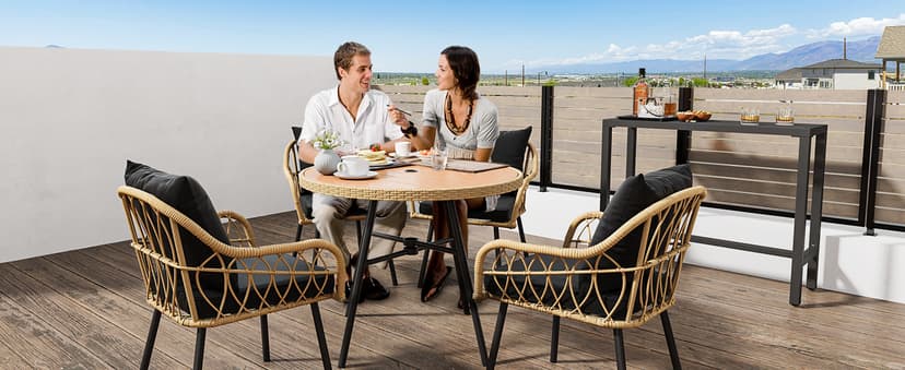 YITAHOME Patio Chairs Set of 4, Outdoor Patio Furniture Dining Chairs, All-Weather Rattan Conversation Chairs with Soft Cushions for Backyard Deck (Light Brown+Black)