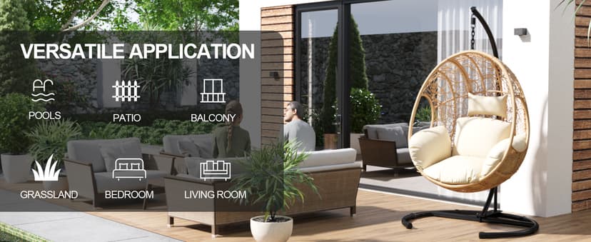Hanging Egg Chair with Stand - Egg Swing Chair Outdoor Indoor Patio Wicker Chair Swing Hammock Egg Chairs 400lbs Capacity for Outside Patio, Bedroom, Garden and Balcony