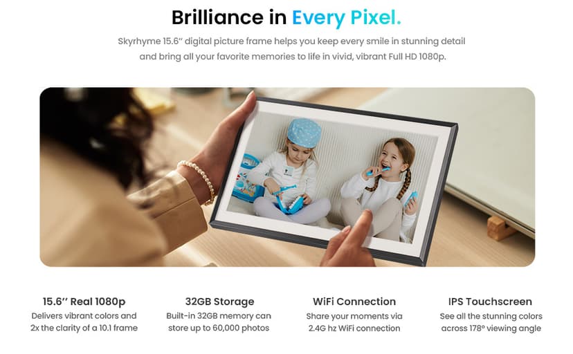 15.6'' Digital Picture Frame with 1920x1080 IPS Touch Screen, 32GB Frameo WiFi Digital Photo Frame, Share Photos/Videos and Send Best Wishes via Free App