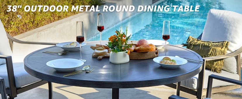 NATURAL EXPRESSIONS 5-Piece Outdoor Patio Dining Set, 4pcs Patio Swivel Rocking Chairs and 38’’ Round Dining Table with 1.65’’ Umbrella Hole