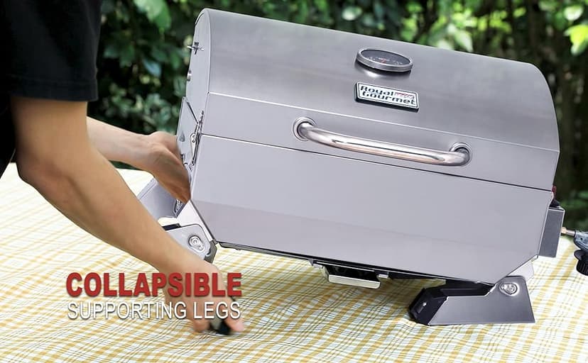 Royal Gourmet GT1001 Stainless Steel Portable Grill, 10000 BTU BBQ Tabletop Gas Grill with Folding Legs and Lockable Lid, Outdoor Camping, Deck and Tailgating, Silver