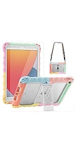 TopEsct Kids Case for iPad 10.2 inch - Shockproof Silicone Cover with Tempered Glass Screen Protector and Strap - Compatible with iPad 9th/8th/7th Gen (2021)" (Pink)